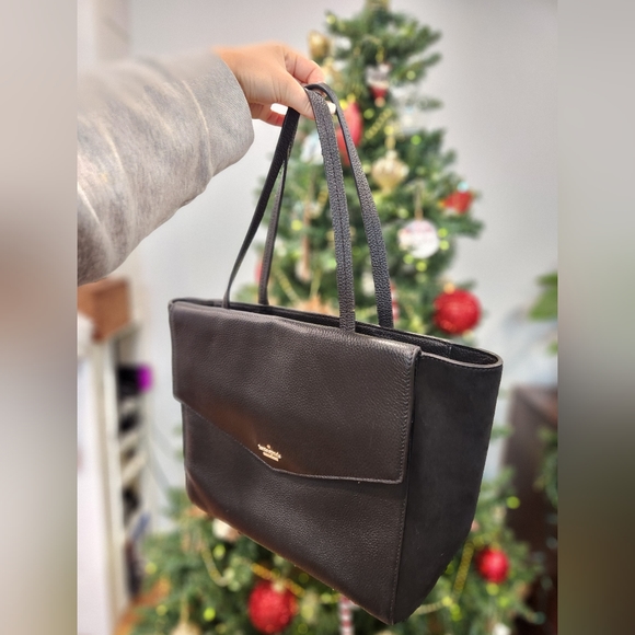 Kate Spade | Spencer Court Archie Leather Suede Totate Bag Purse - Black - Picture 12 of 13